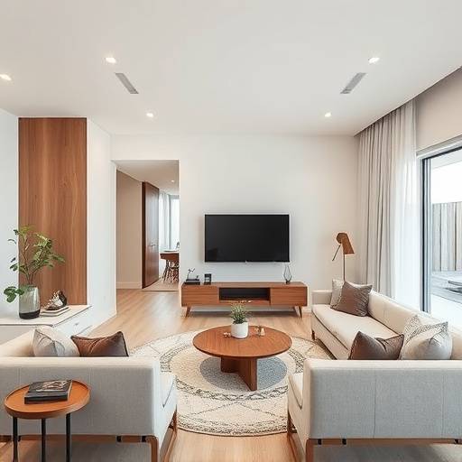 Before-and-after photo of a home renovation project showing a modernized living space with minimalist design elements