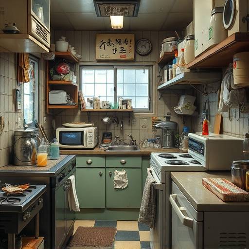 Before: A cluttered Tokyo apartment kitchen with outdated appliances.