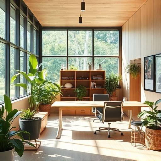 Example of biophilic design incorporating natural elements into an office space