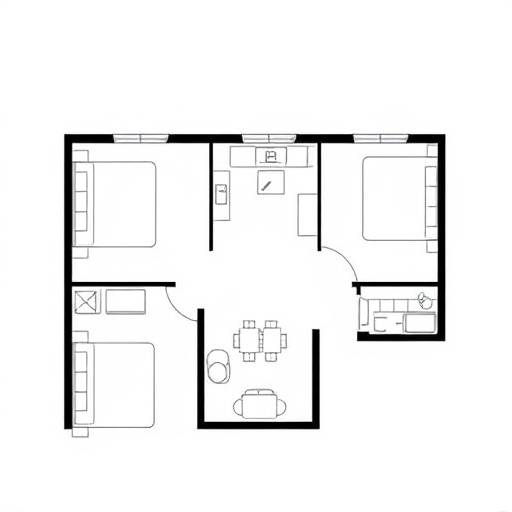 Floor plan diagram of a minimalist apartment layout in Tokyo, featuring efficient use of space and clean lines.