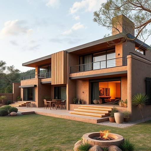 Image of a modern South African home utilizing rammed earth construction